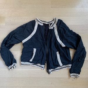 Free People Light Embroidered-Edge Bomber Jacket
